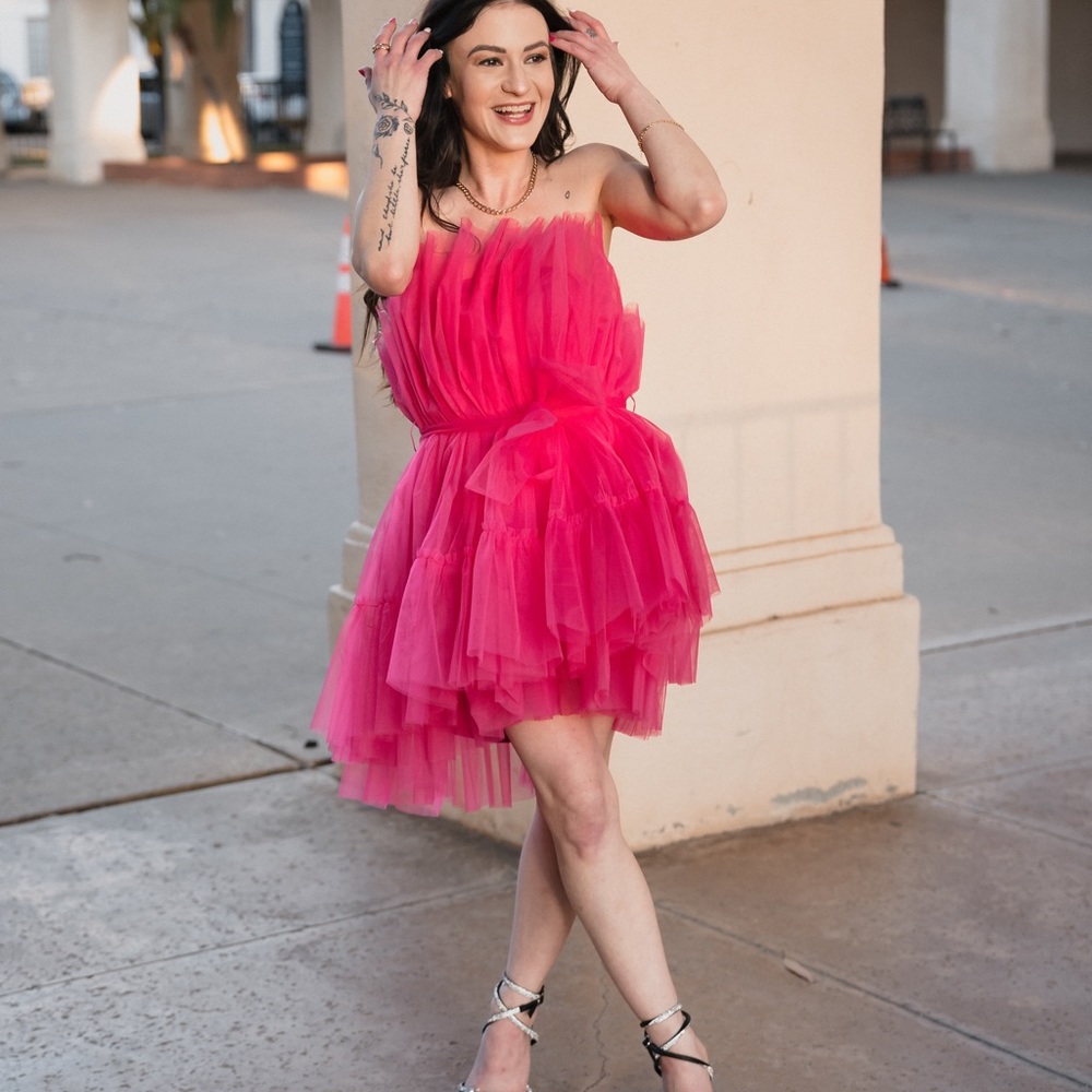Hot Pink Tulle Mini Dress FashionNova